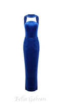 josephine off-shoulder velvet sash gown in blue Flowering Girl