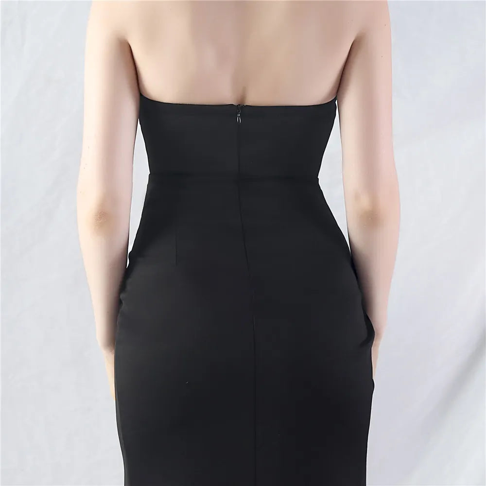 Chizue Black Strapless Corset Split Maxi Dress Flowering Girl