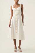 Sweetheart Neckline Belted Midi Dress In Ivory Flowering Girl