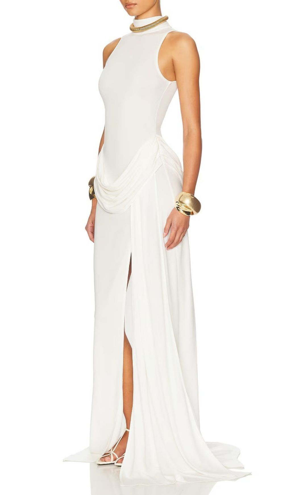 Gryta White Halter Ruched Maxi Dress Flowering Girl