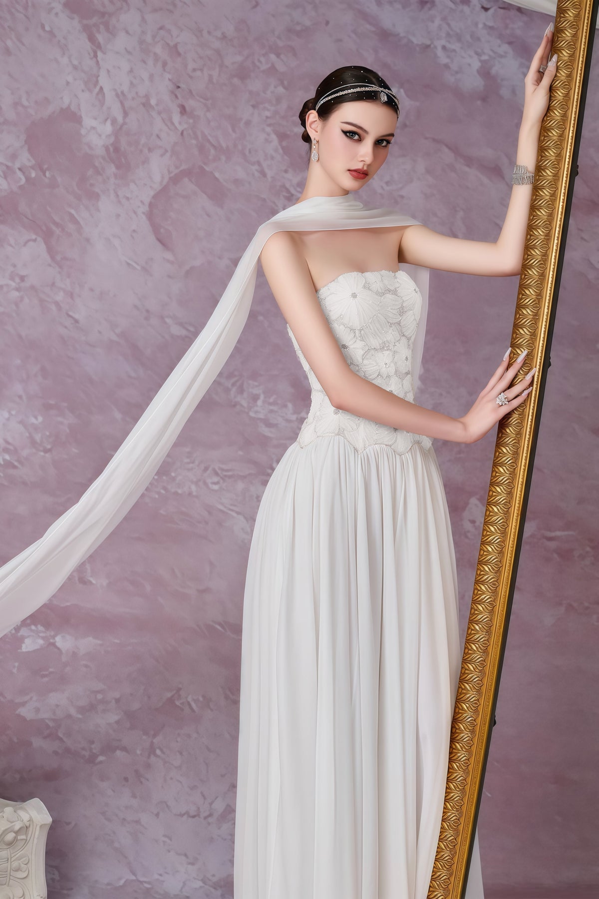 Rebecca White Floral Embroidered Pleated Maxi Dress Flowering Girl