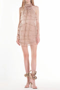 Halter Floral Ruffle Layer Mini Dress Flowering Girl