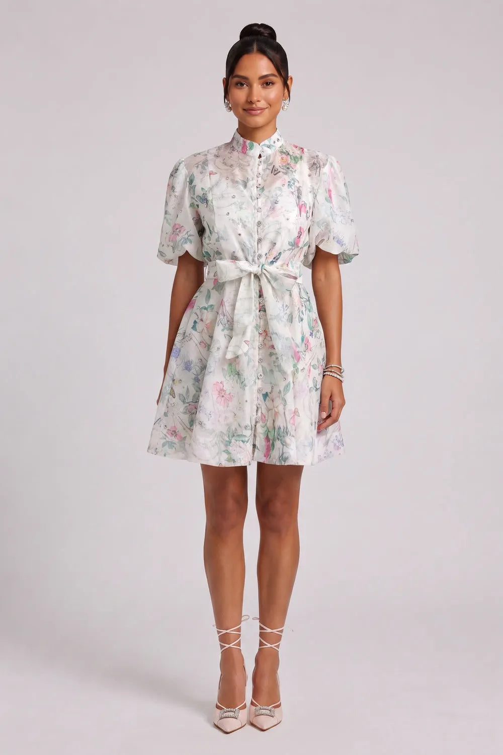 Floral Print Belted Mini Dress Flowering Girl