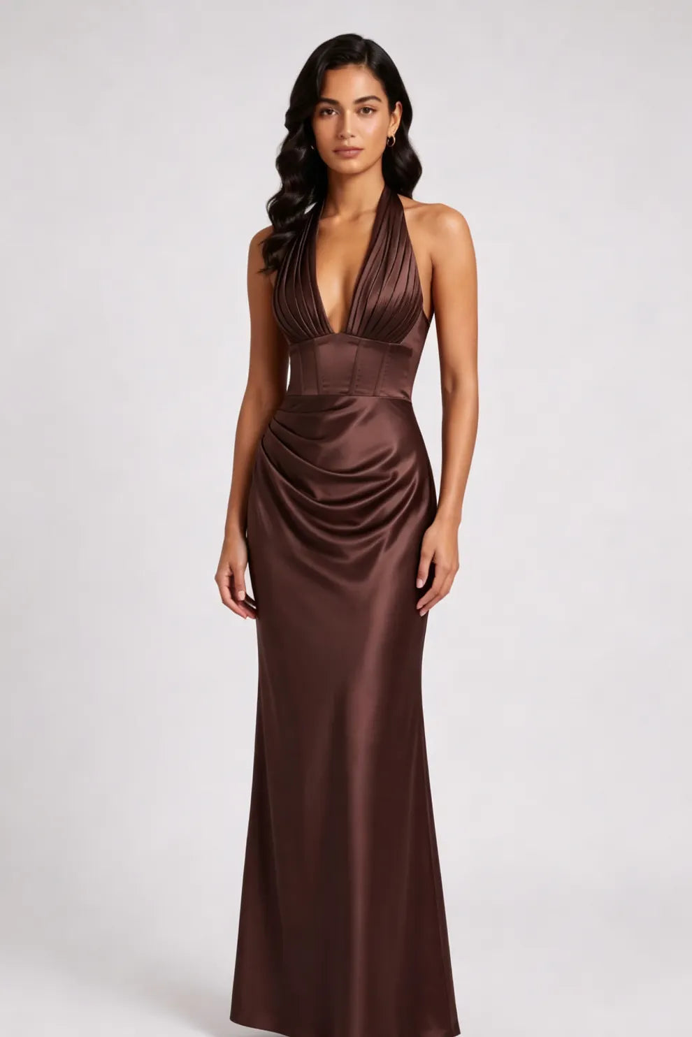 Chocolate Brown Satin Column Gown Flowering Girl