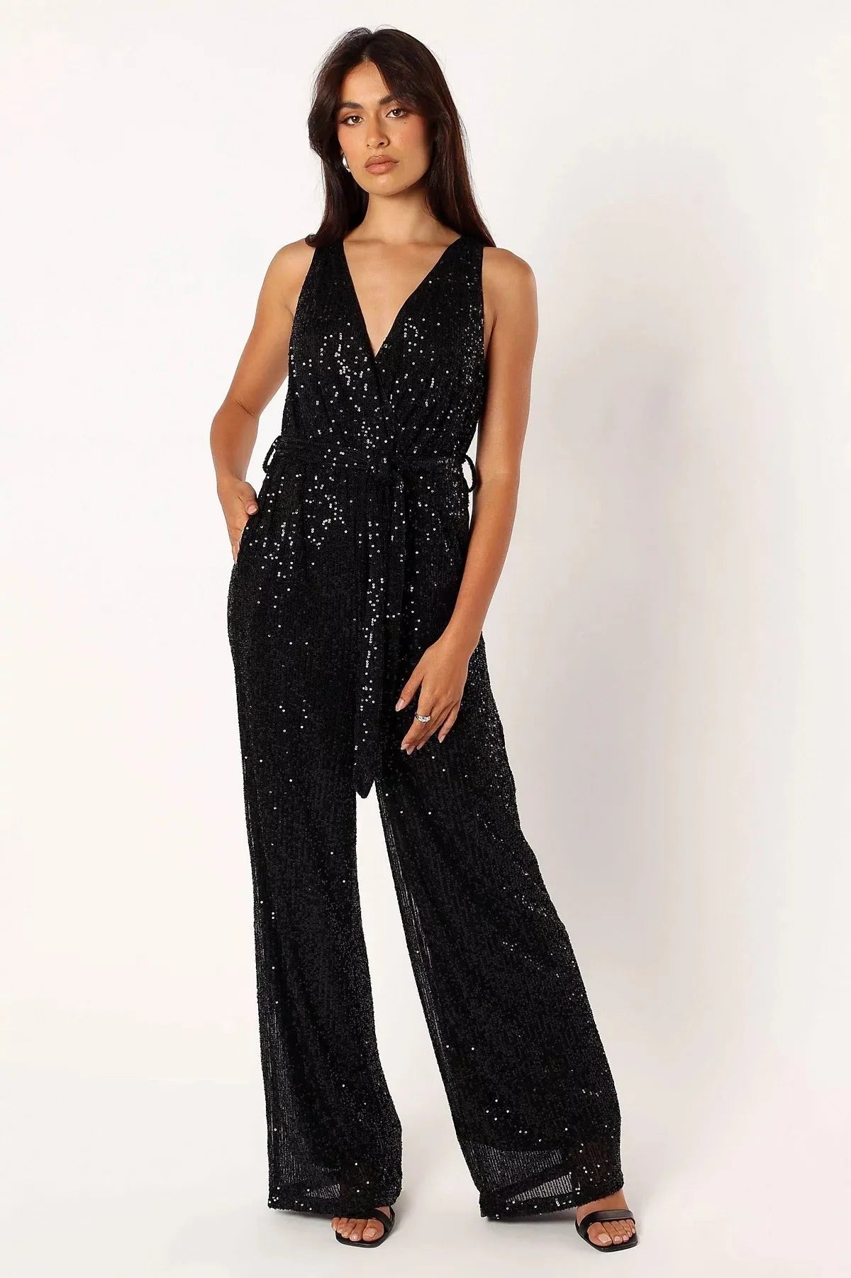 Katherine Sequin Jumpsuit – Black Flowering Girl