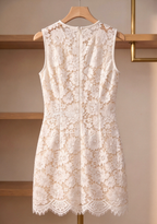 White Floral Lace Shift Dress with Button Pockets Flowering Girl