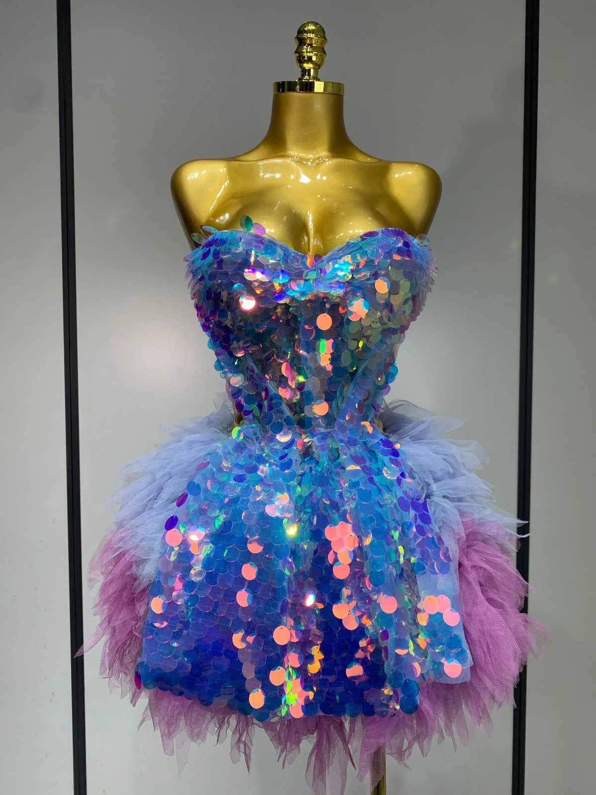 Sparkly Sequins Ruffles Backless Two Pieces Set Flowering Girl