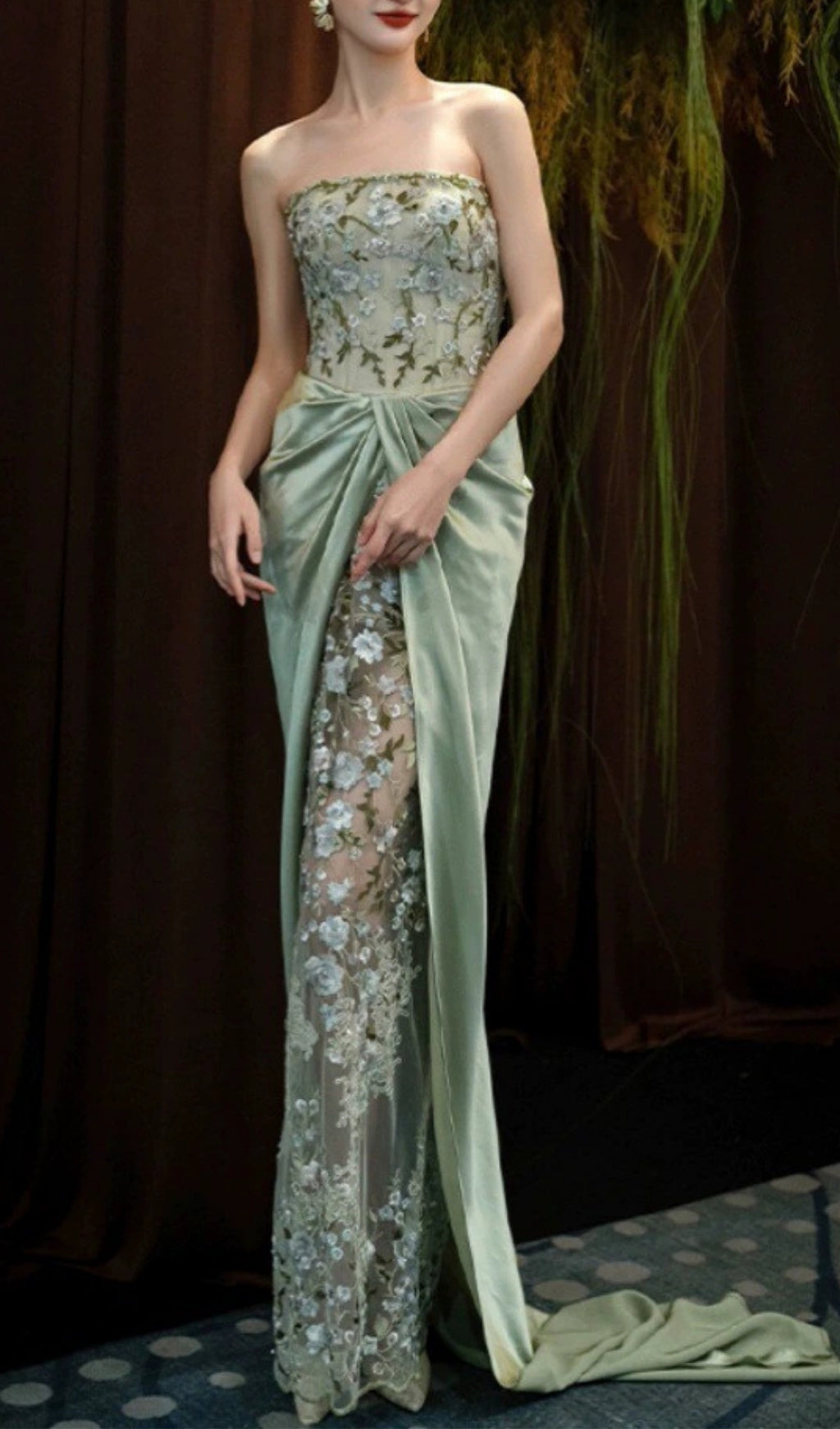 Ellianna Green Strapless Flower Maxi Dress Flowering Girl