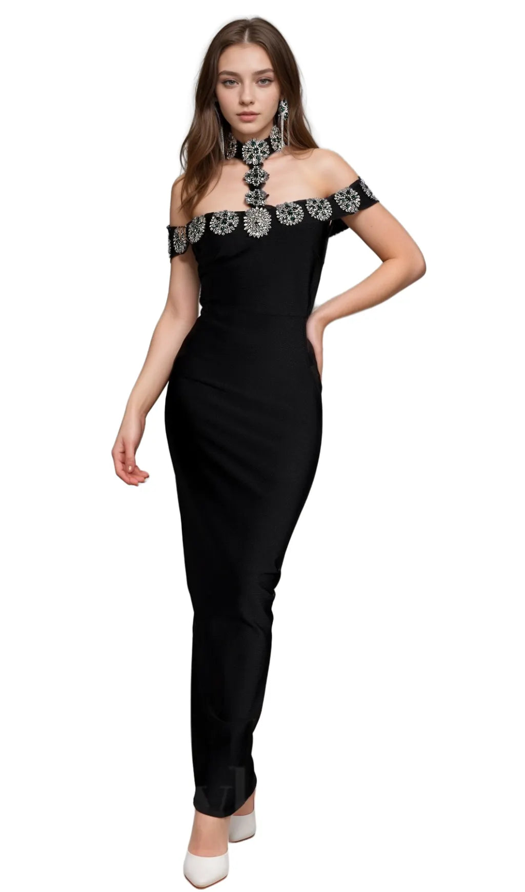 alberta Palanee Halter Diamond Bodycon Dress With Gloves Flowering Girl