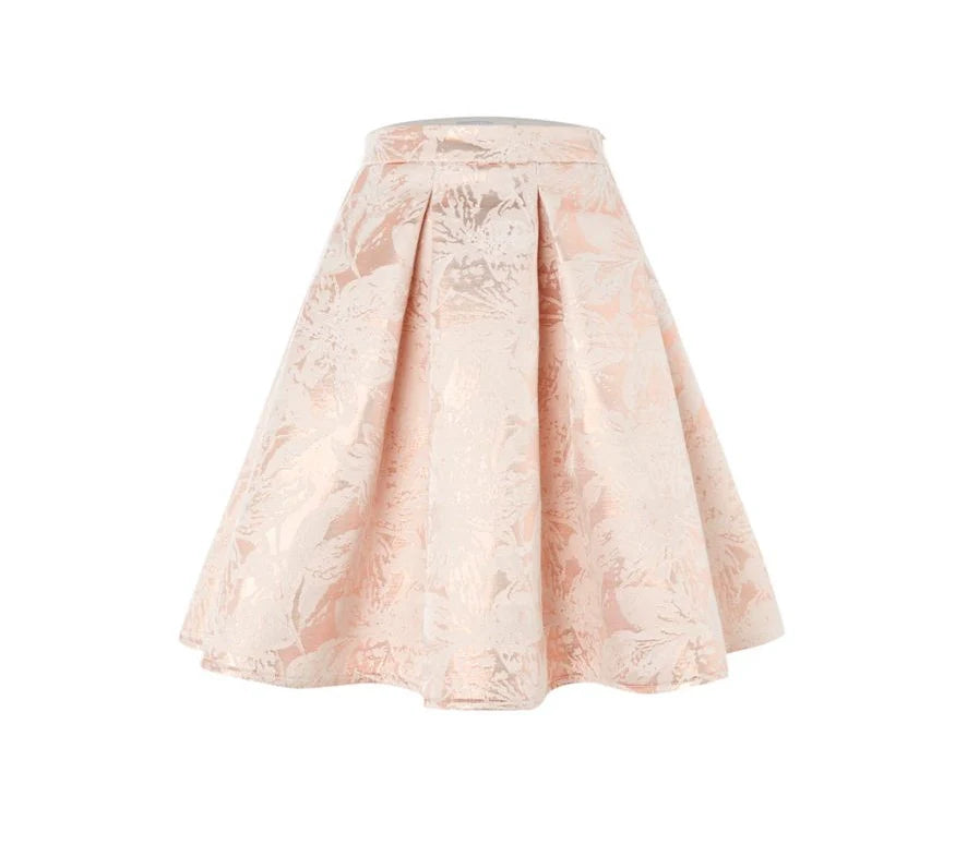 Pink Jacquard Mid-Waist Puffy Umbrella Skirt Flowering Girl