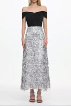 Merrit Off Shoulder Fringe Velvet Maxi Dress Flowering Girl