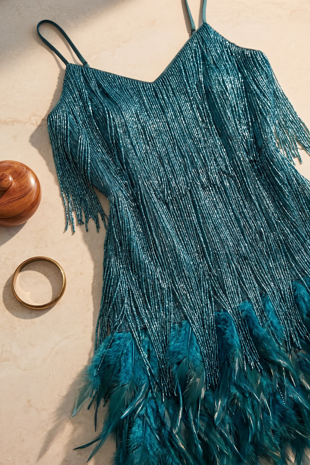 Teal Metallic Fringe Fitted Shift Dress Flowering Girl