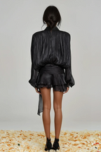 Hermosa Balloon Sleeve Ruch Ruffle Mini Dress In Black Flowering Girl
