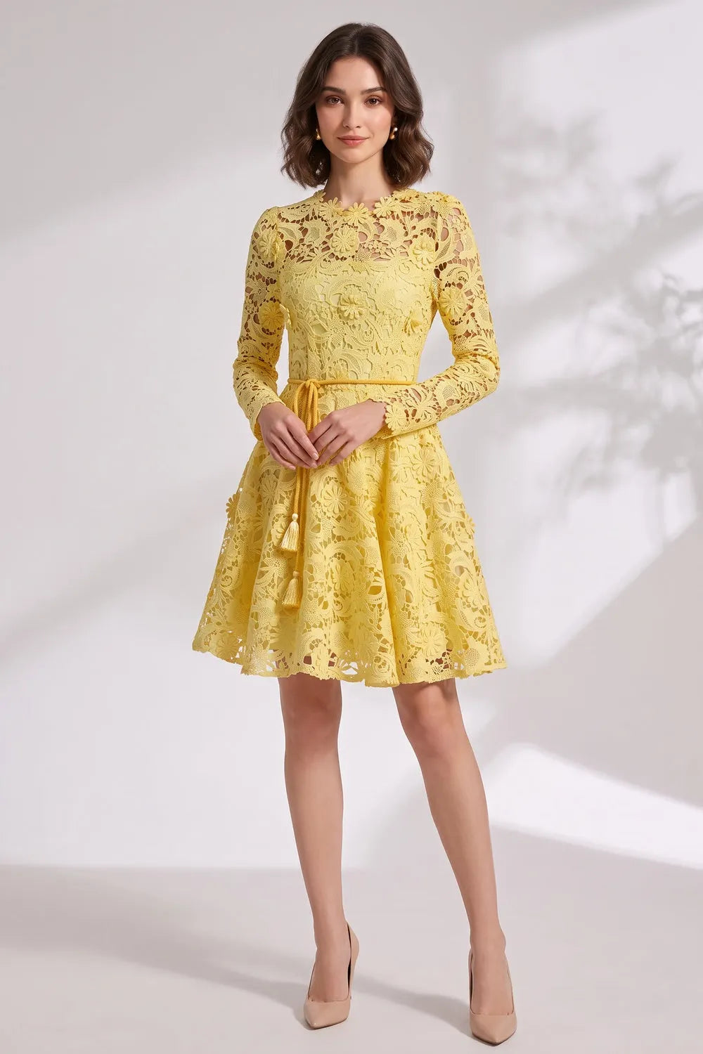 Yellow Guipure Lace Fit-And-Flare Dress Flowering Girl