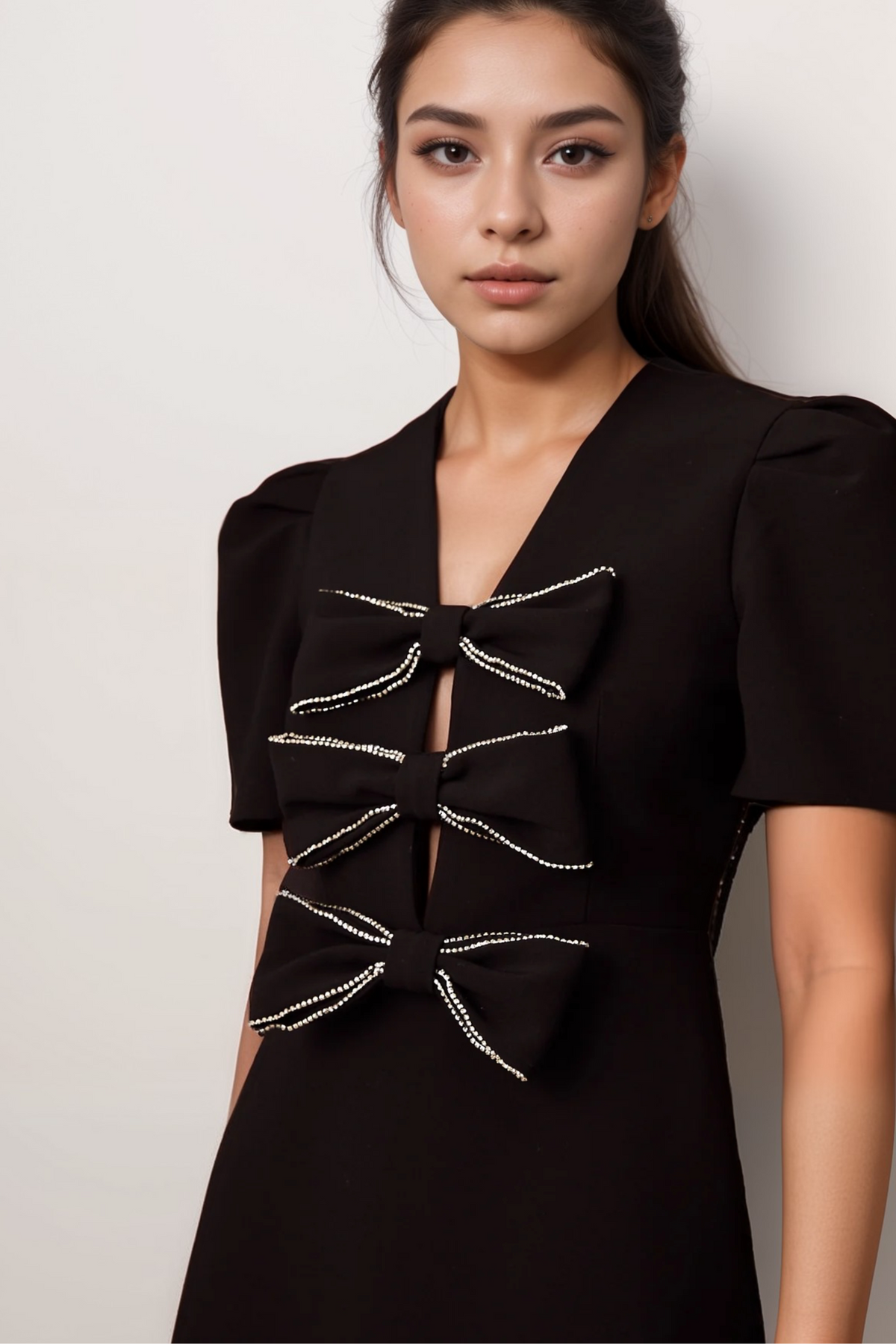 Tania black bowknot embellished mini dress Flowering Girl