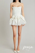 Elsie Bowknot Mesh Strapless Mini Dress In White Flowering Girl