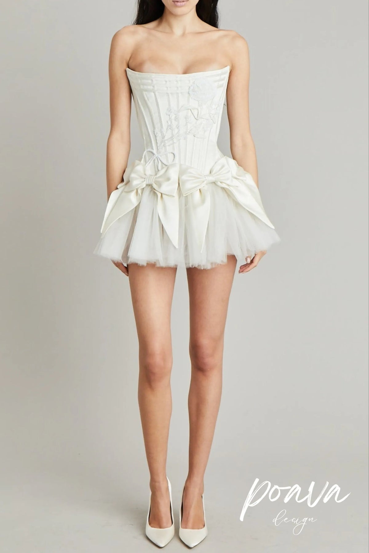 Elsie Bowknot Mesh Strapless Mini Dress In White Flowering Girl