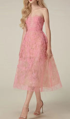 Allyson Pink Floral Lace Embroider Midi Dress Flowering Girl