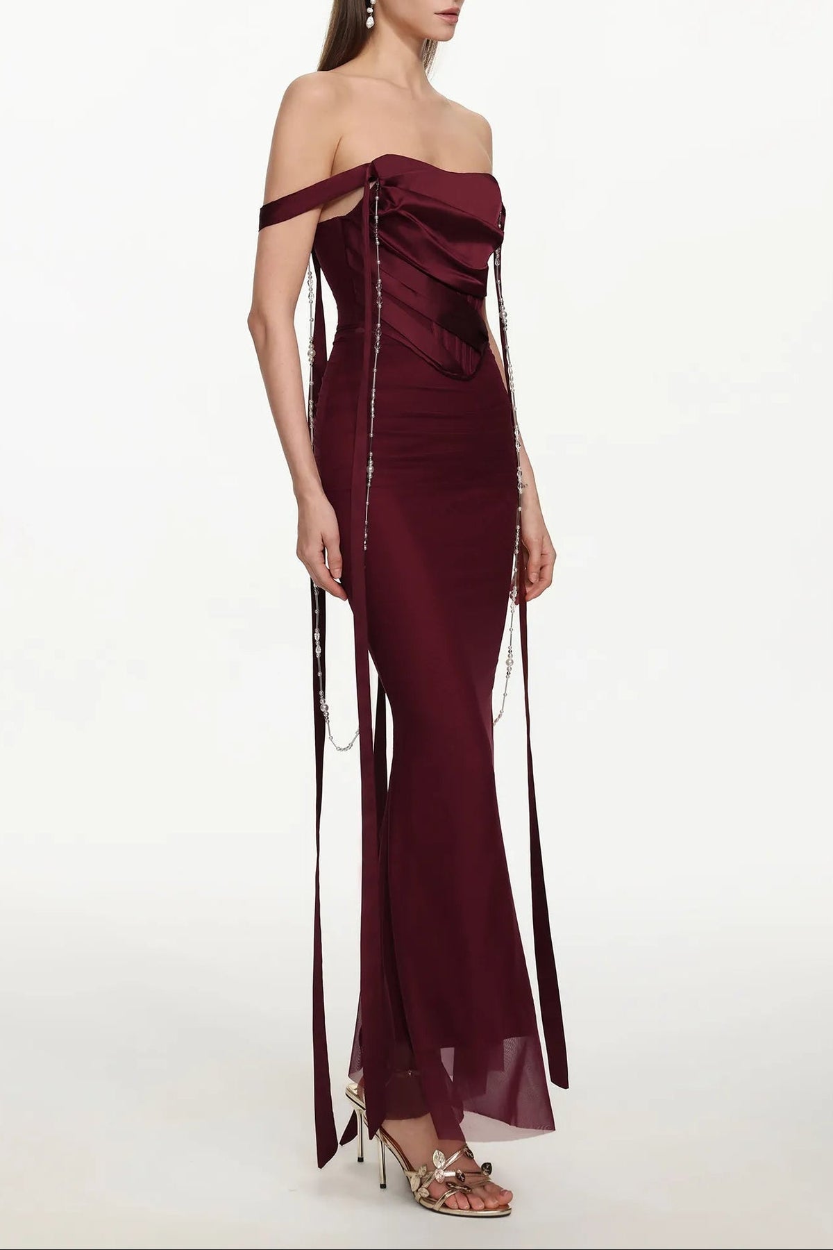 Ursula Burgundy Sleeveless Ribbon Pleated Maxi Dress Flowering Girl