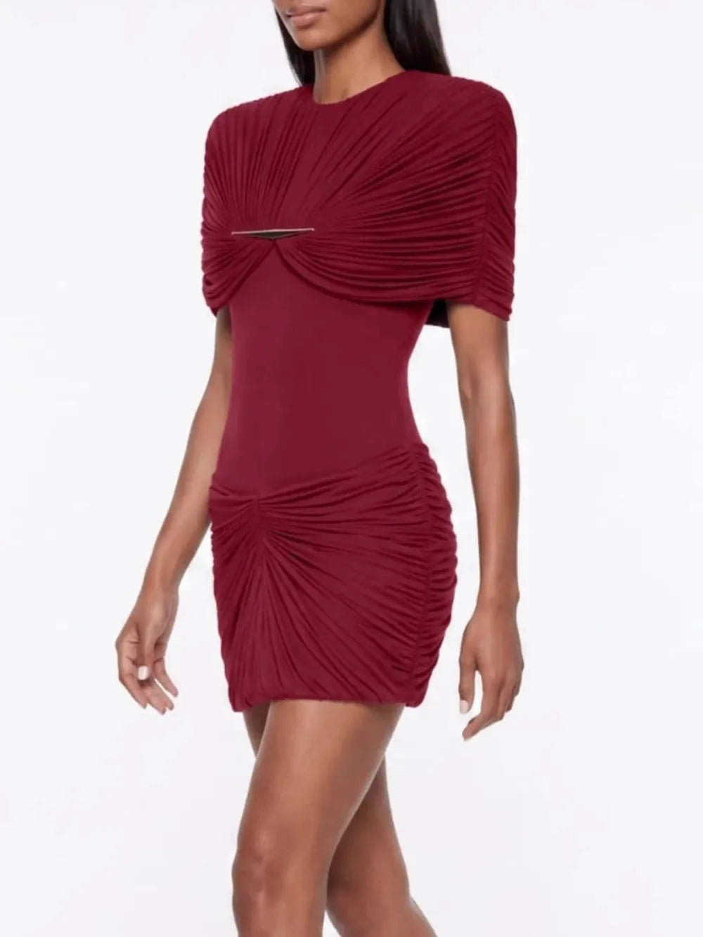 Quvion Shoulder Pad Ruched Mini Dress Flowering Girl