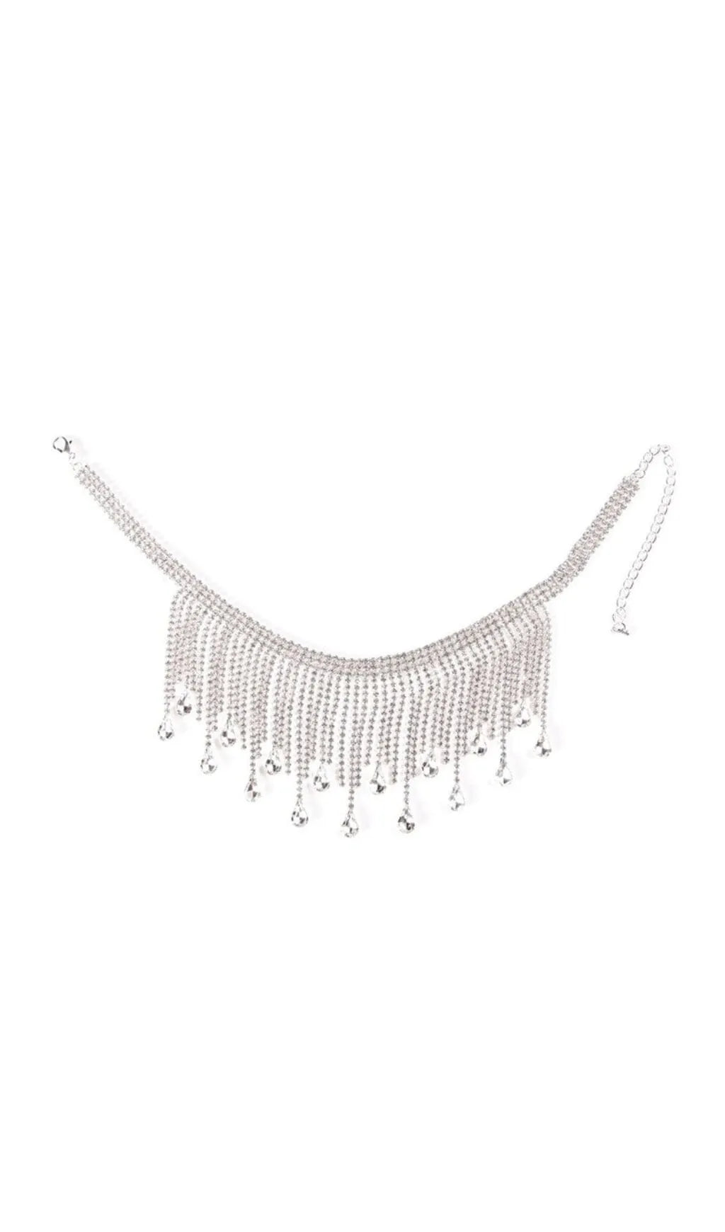 Silver Choker Diamante Tassel Necklace Flowering Girl