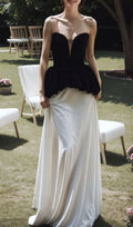 Lejla Strapless Black White Patchwork Maxi Dress Flowering Girl