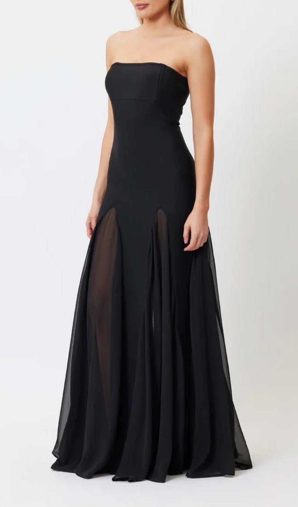 Strapless Mesh Insert A Line Maxi Dress Black Flowering Girl
