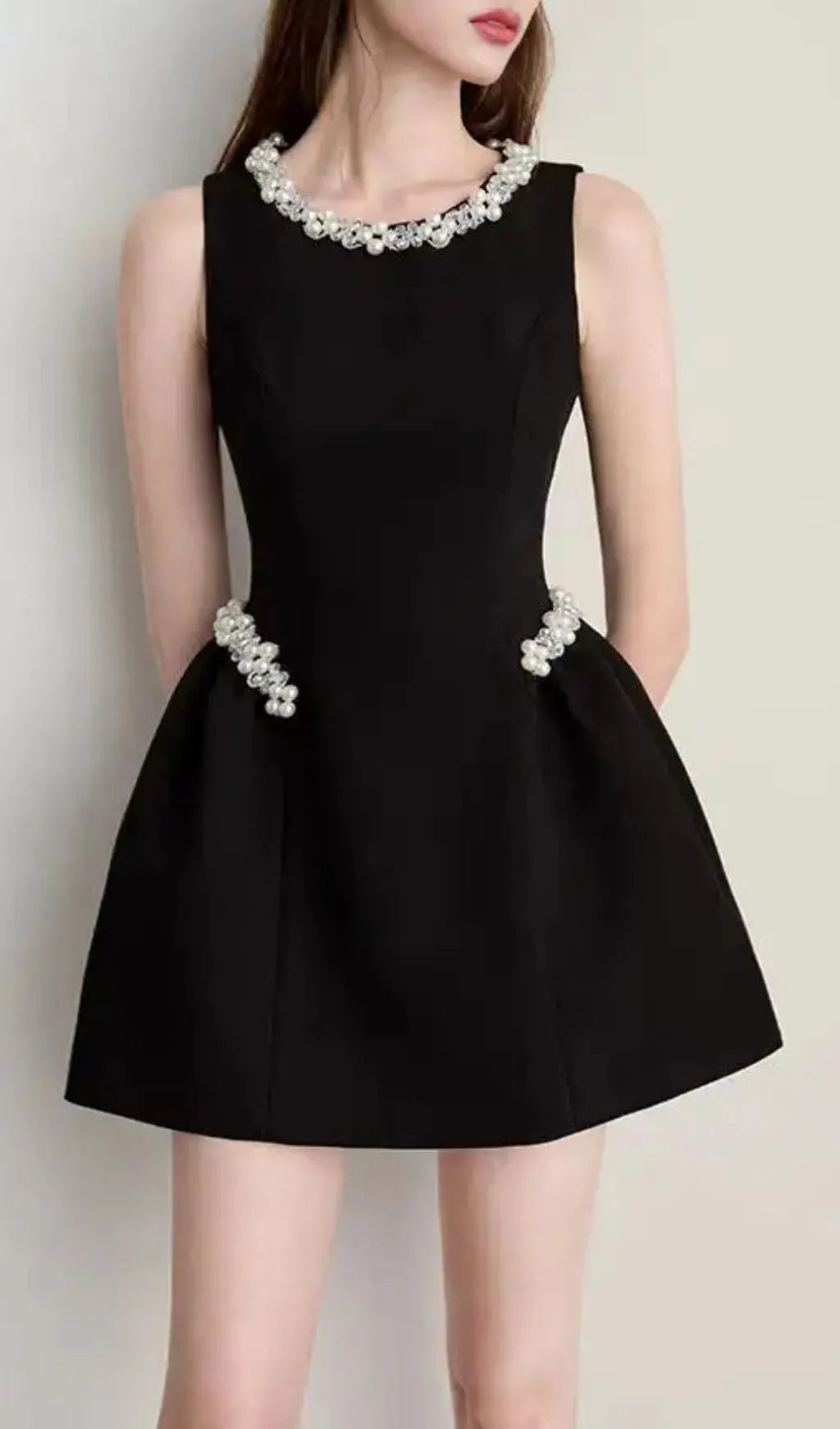 Alani Pearl Embellished Sleeveless Mini Dress - Black Flowering Girl