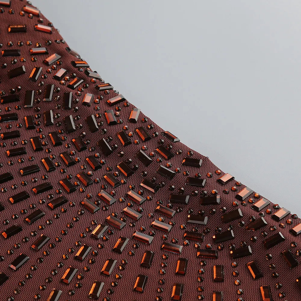 Asymmetric Embellished Maxi Dress Brown Flowering Girl