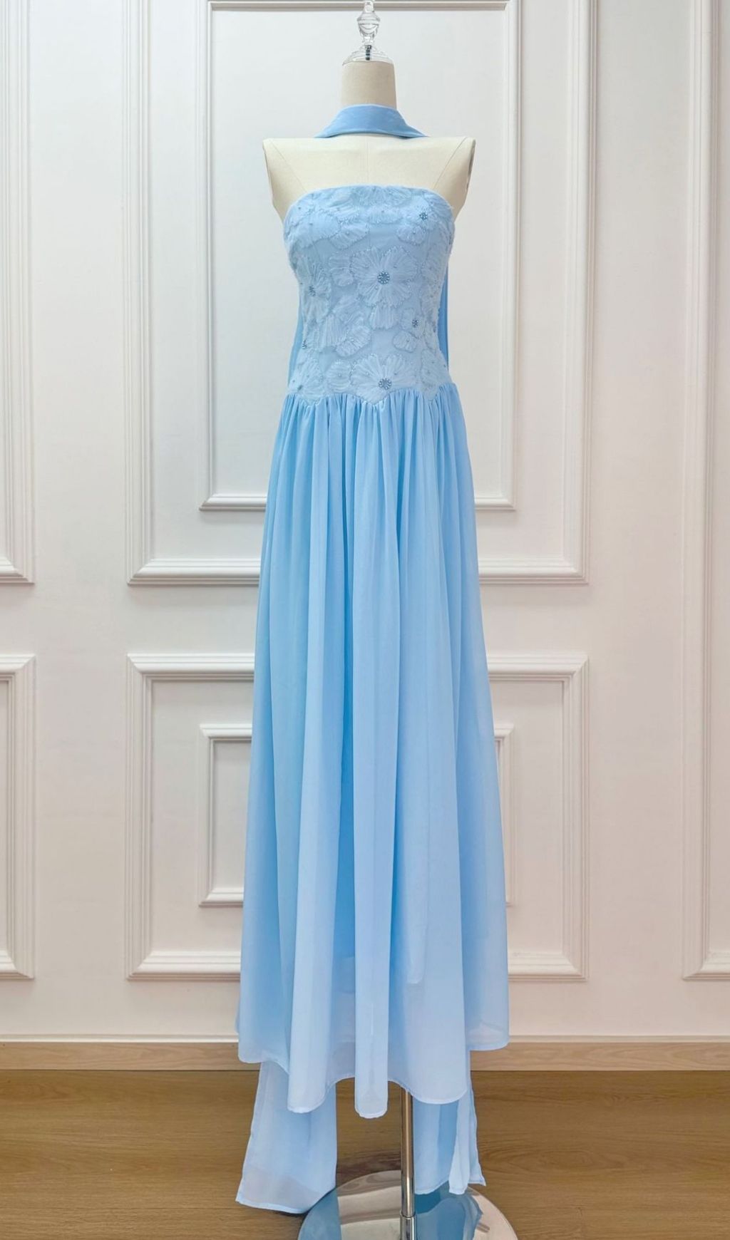 Kenley Blue Strapless Flower Maxi Dress Flowering Girl