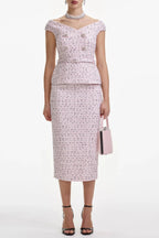 Pink Boucle Pearl Midi Dress Flowering Girl