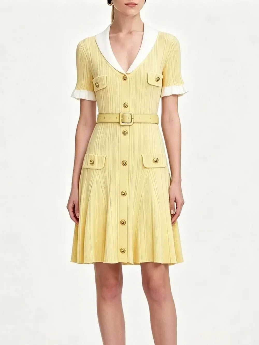 Madeline Yellow Short Sleeve Knit Mini Dress Flowering Girl