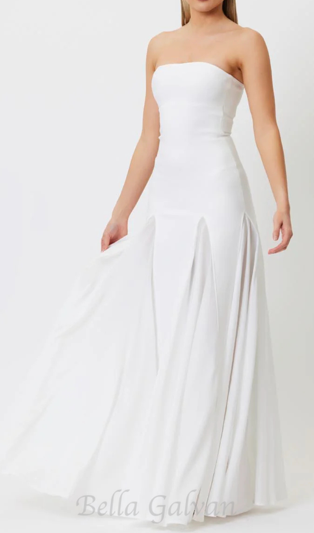 pleated trim strapless maxi dress in white Flowering Girl