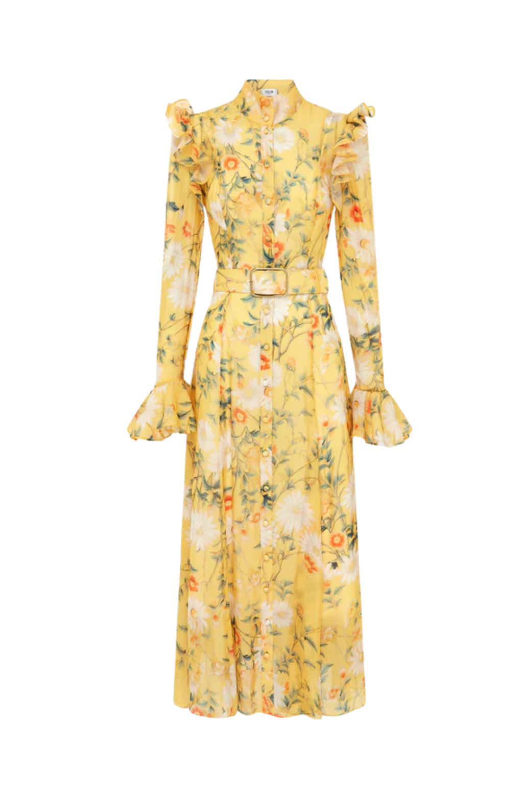 Daisy Print Butterfly Sleeve Midi Dress In Yellow Flowering Girl