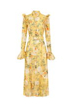 Daisy Print Butterfly Sleeve Midi Dress In Yellow Flowering Girl