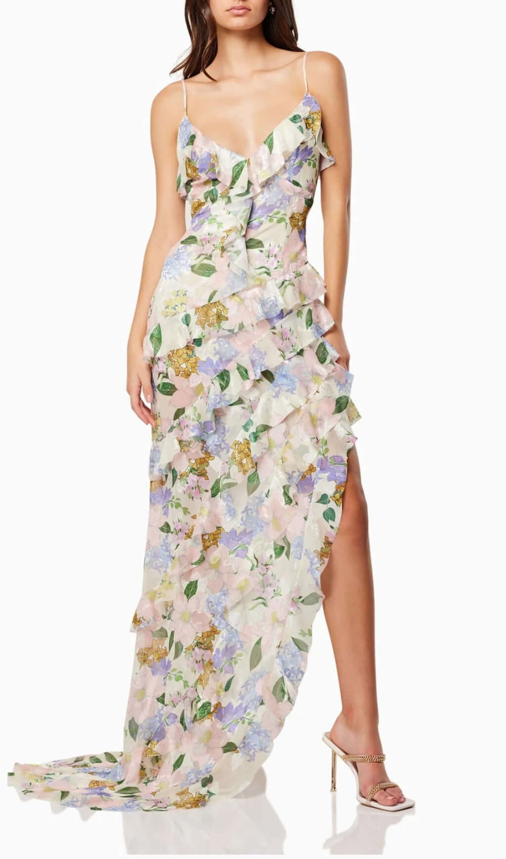 Aviya Floral Ruffle Split Maxi Dress Flowering Girl
