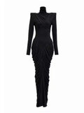 Long Sleeve Draped Maxi Dress Flowering Girl