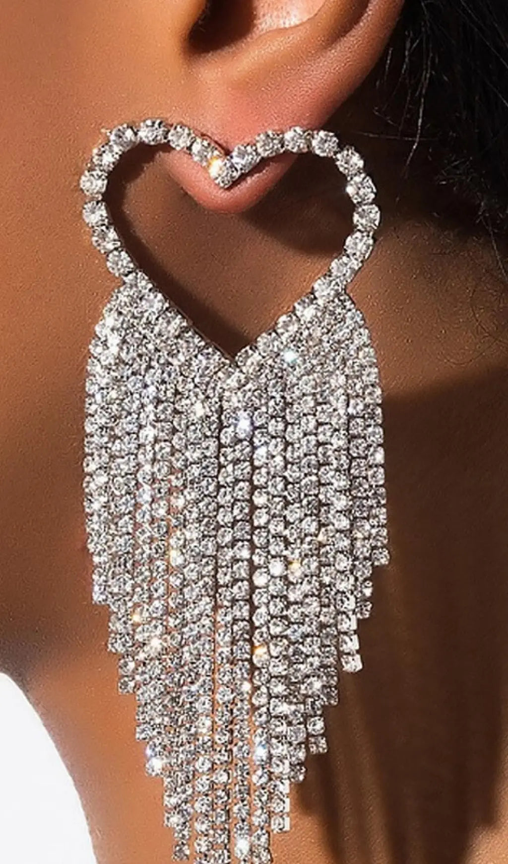 Sliver Rhinestone Tassel Earrings Flowering Girl