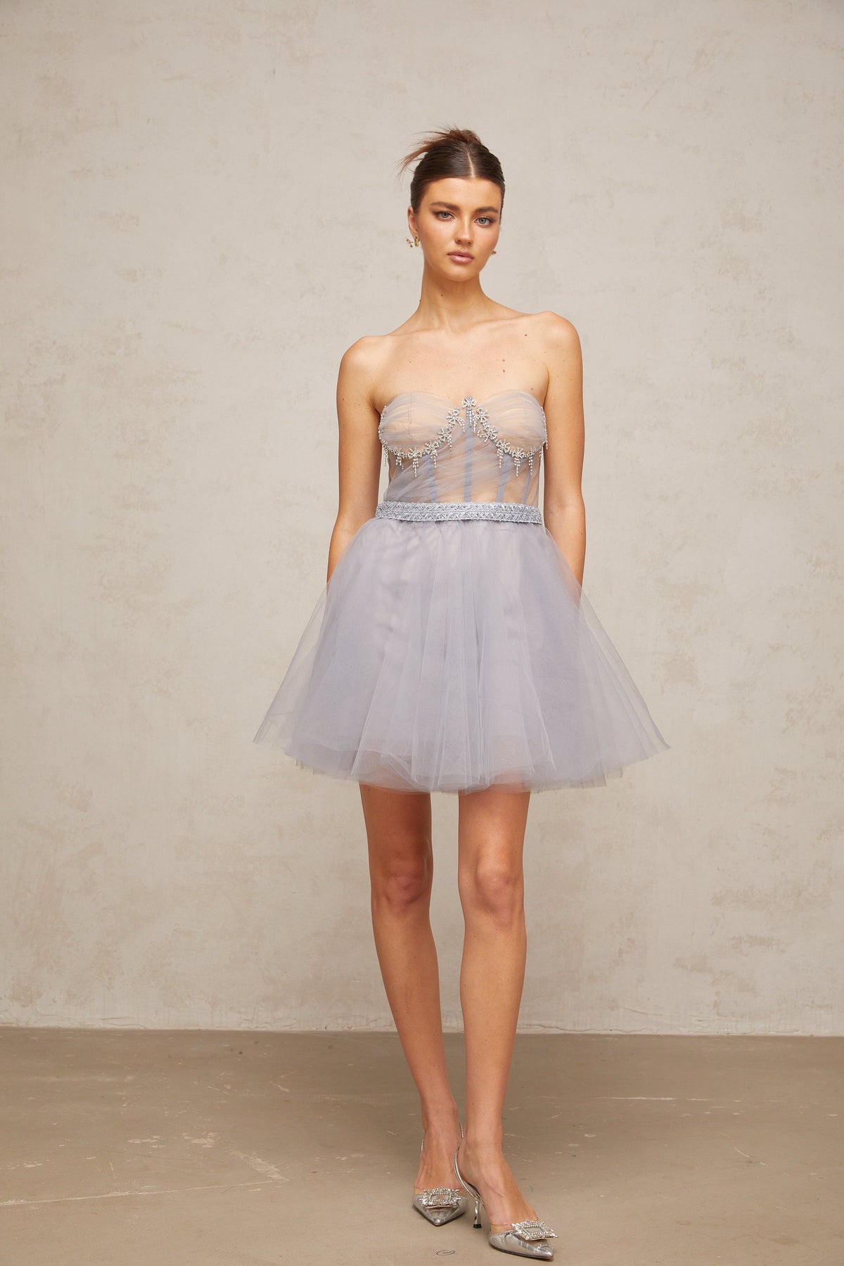 Madeline Grey Embellished Puff Tulle Mini Dress Flowering Girl