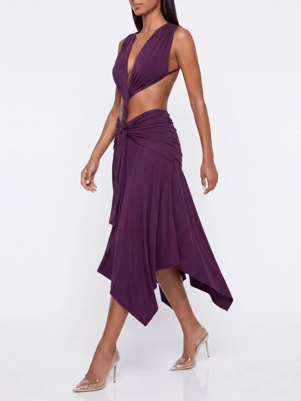 Brontis V Neck Cutout Midi Dress Flowering Girl