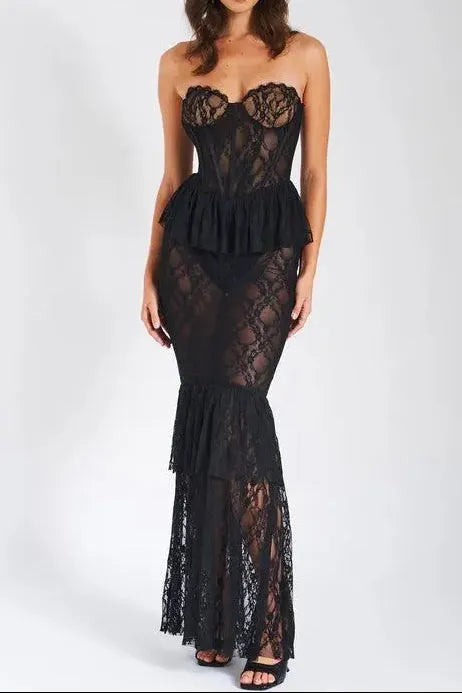 Zen Black Lace Corset Maxi Dress Flowering Girl