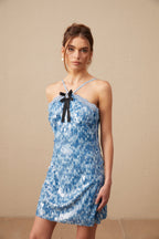 Victoire blue halterneck sequined mini dress Flowering Girl