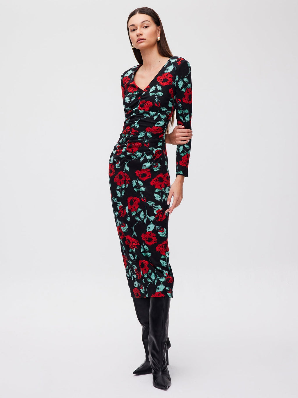 Red Roses Knitted Midi Dress Flowering Girl