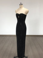 Strapless Rhinestone Rose Maxi Dress In Black Flowering Girl