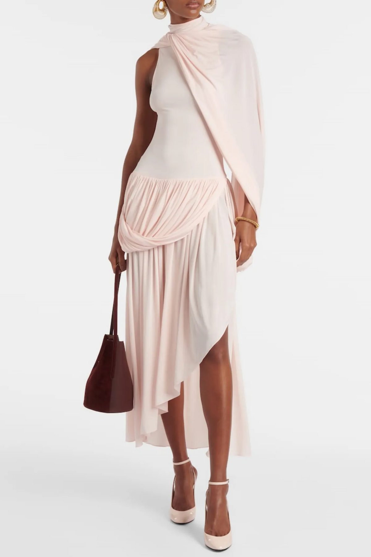 Asymmetric Cape Draped Midi Dress Flowering Girl