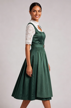 Dark Green Satin-Finish Polyester Or Silk Blend Fit-And-Flare Dirndl Set Flowering Girl
