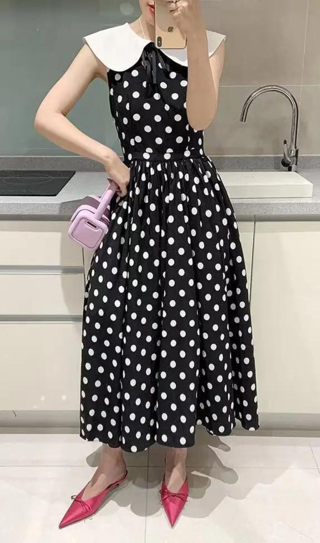 Aminali Dot Midi Dress Flowering Girl