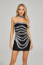 Zenobia Crystal Embellished Strapless Mini Dress In Black Flowering Girl