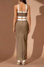 Cora White Striped Patchwork Maxi Bandage Set - Brown Flowering Girl