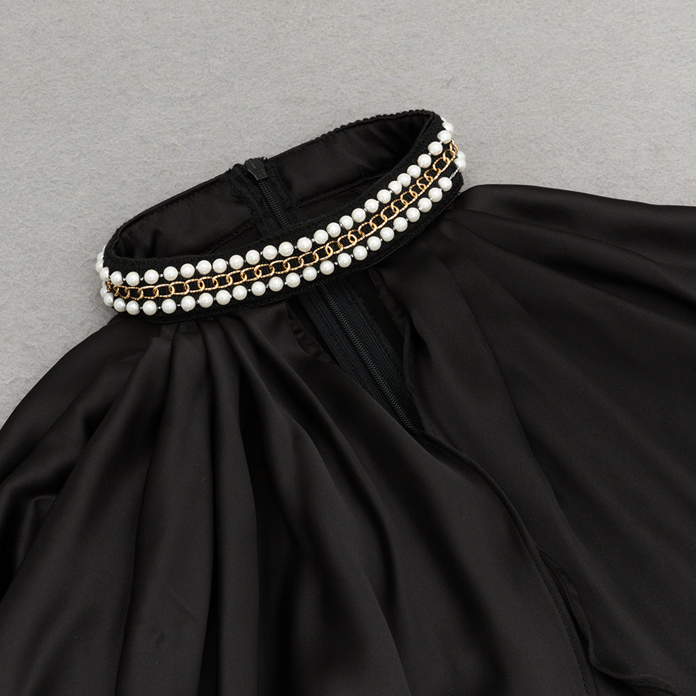 off-shoulder crystal halter maxi dress in black Flowering Girl